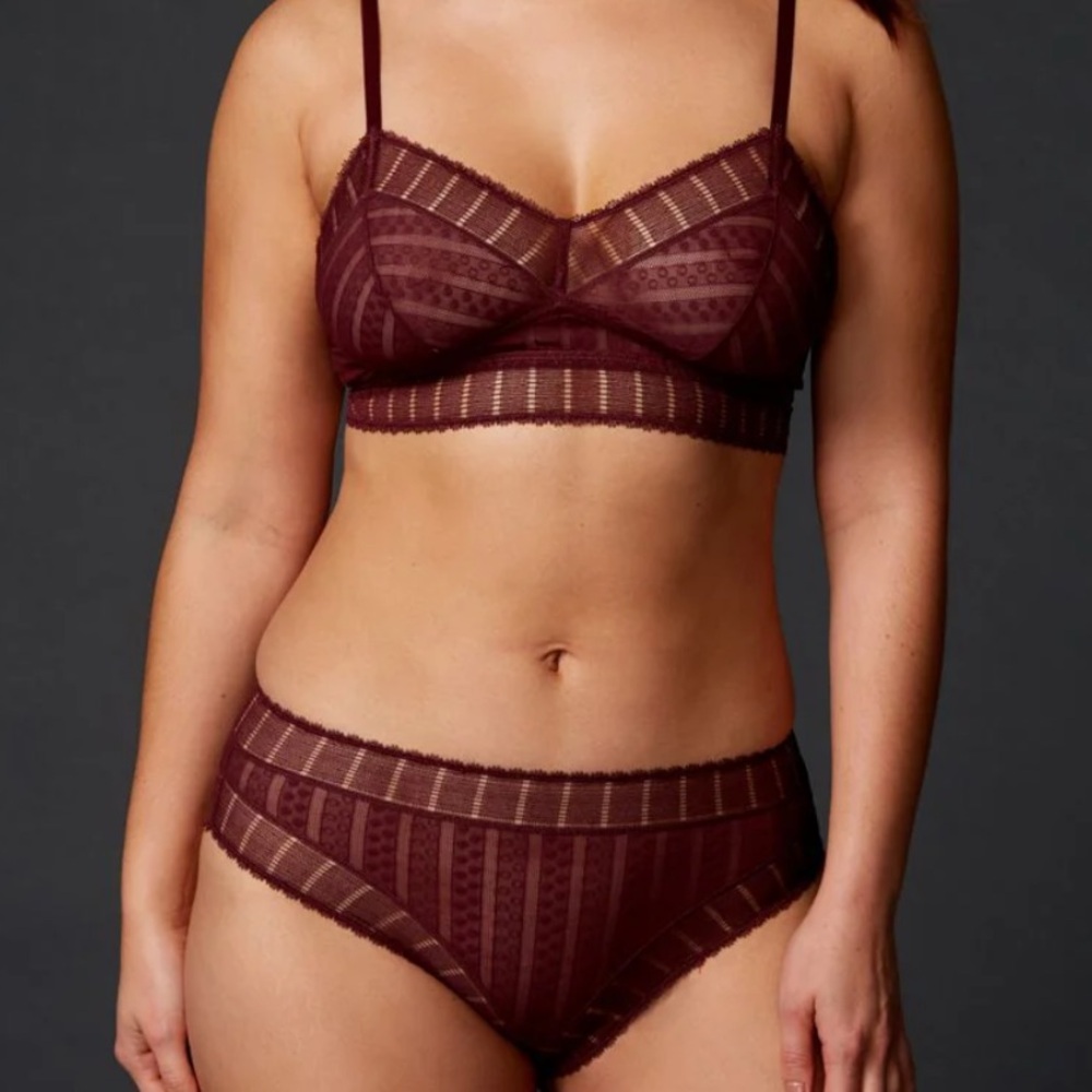 Burgundy Lace Bralette and Panty Set - Picture 1 of 8